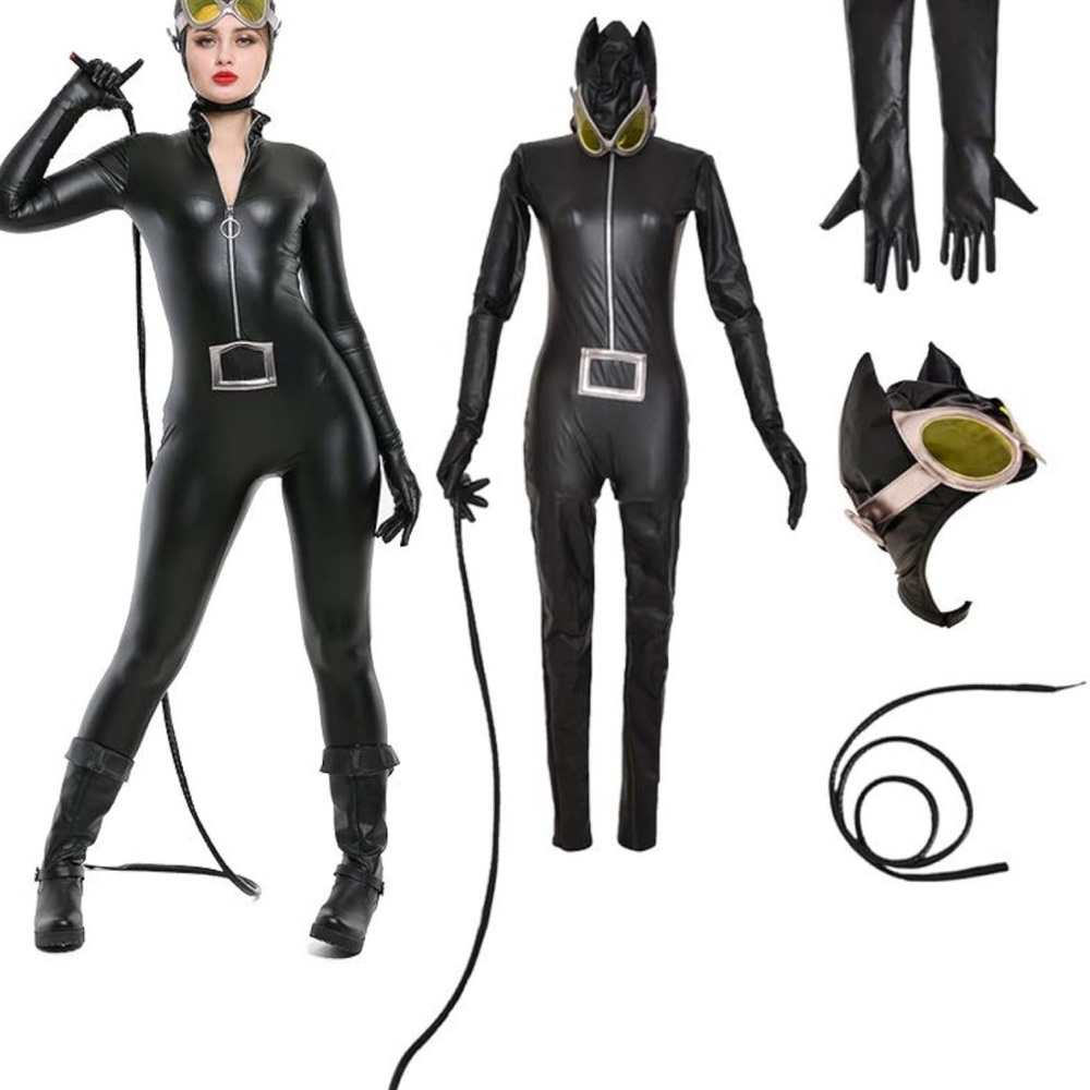 Miccostumes sexy cat woman costume with accessories medium PU leather